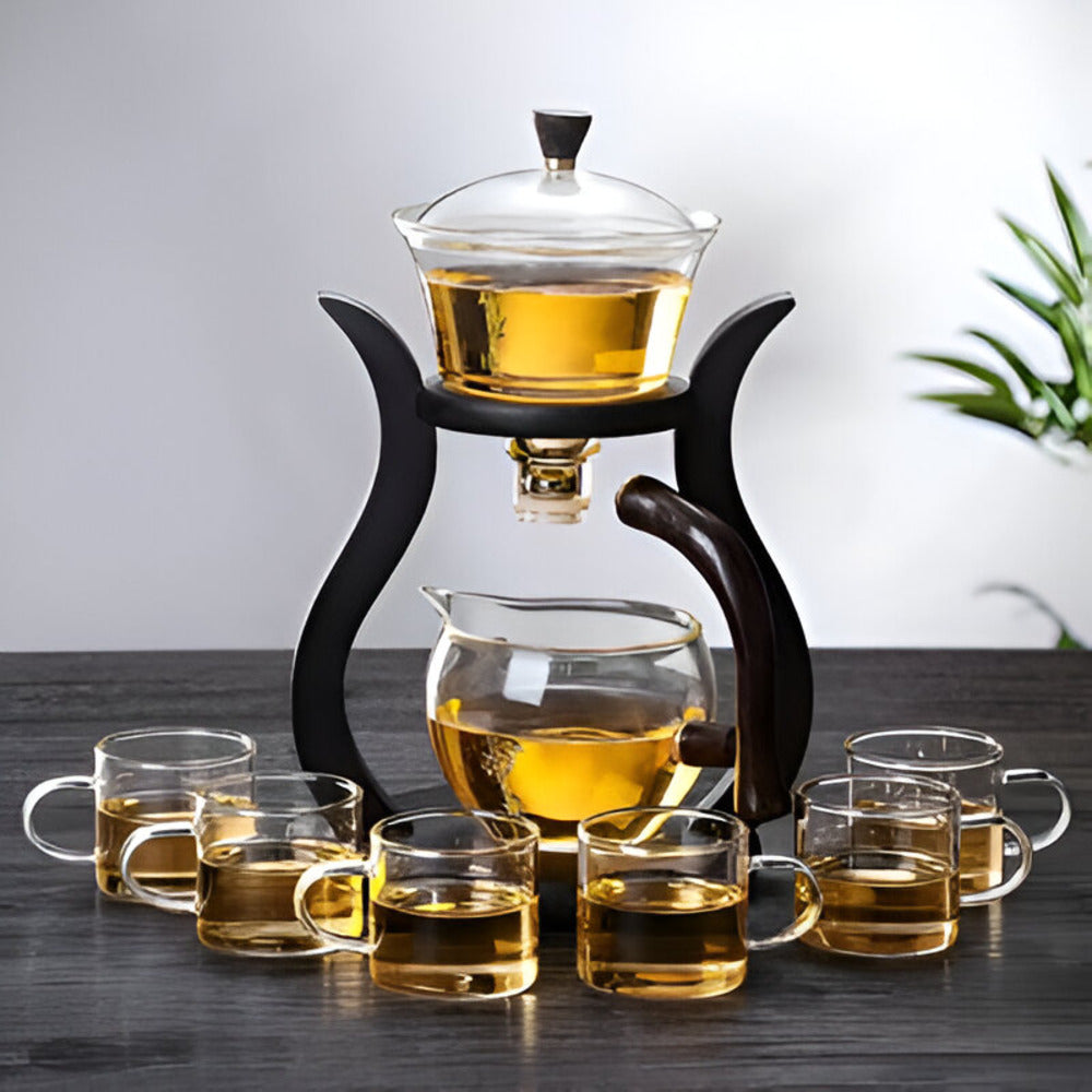 Juego de tetera de vidrio artesanal sin goteo con infusor magnético para té de hoja suelta