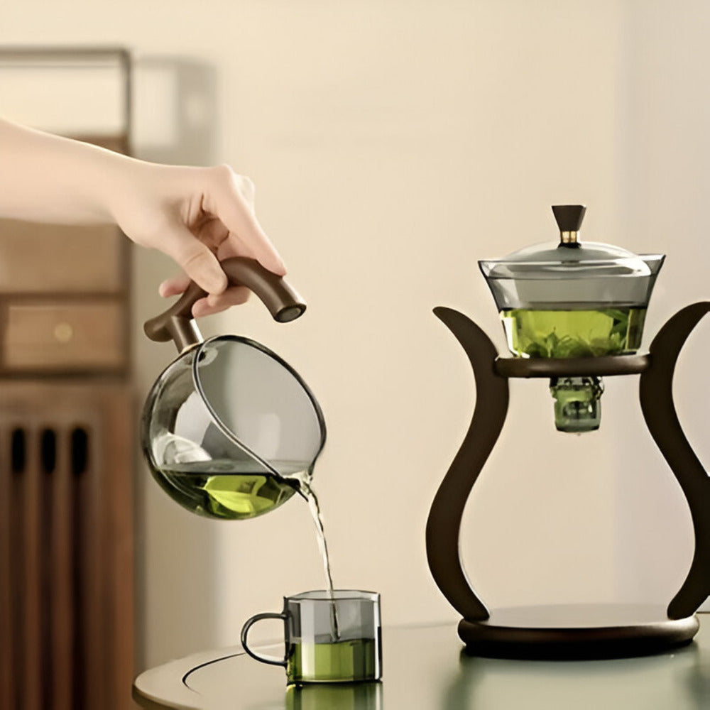 Juego de tetera de vidrio artesanal sin goteo con infusor magnético para té de hoja suelta