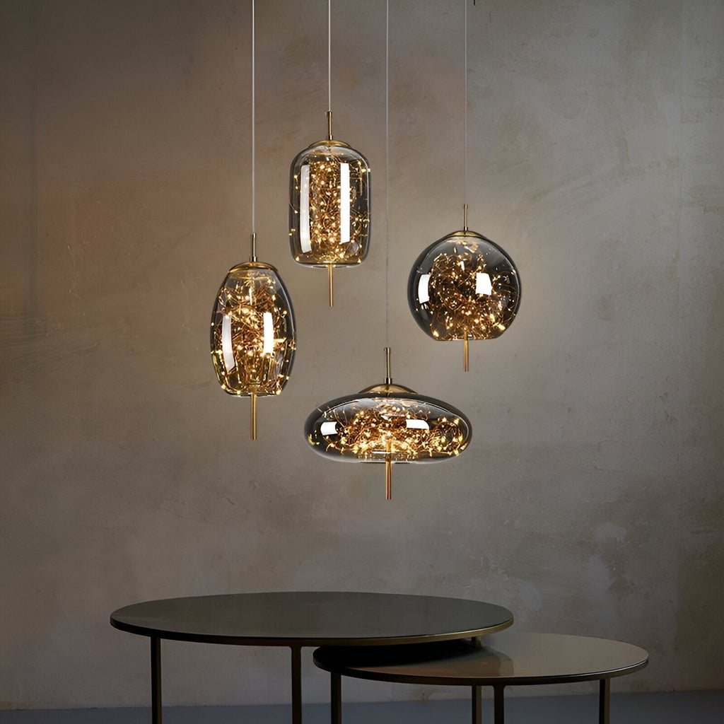 Celestra Nordic glazen hanglamp met warme sfeerverlichting