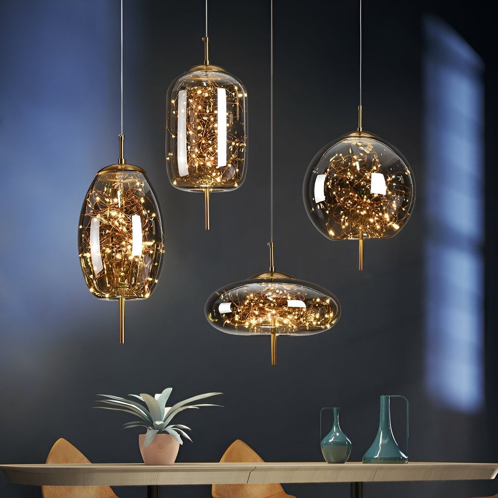 Celestra Nordic glazen hanglamp met warme sfeerverlichting