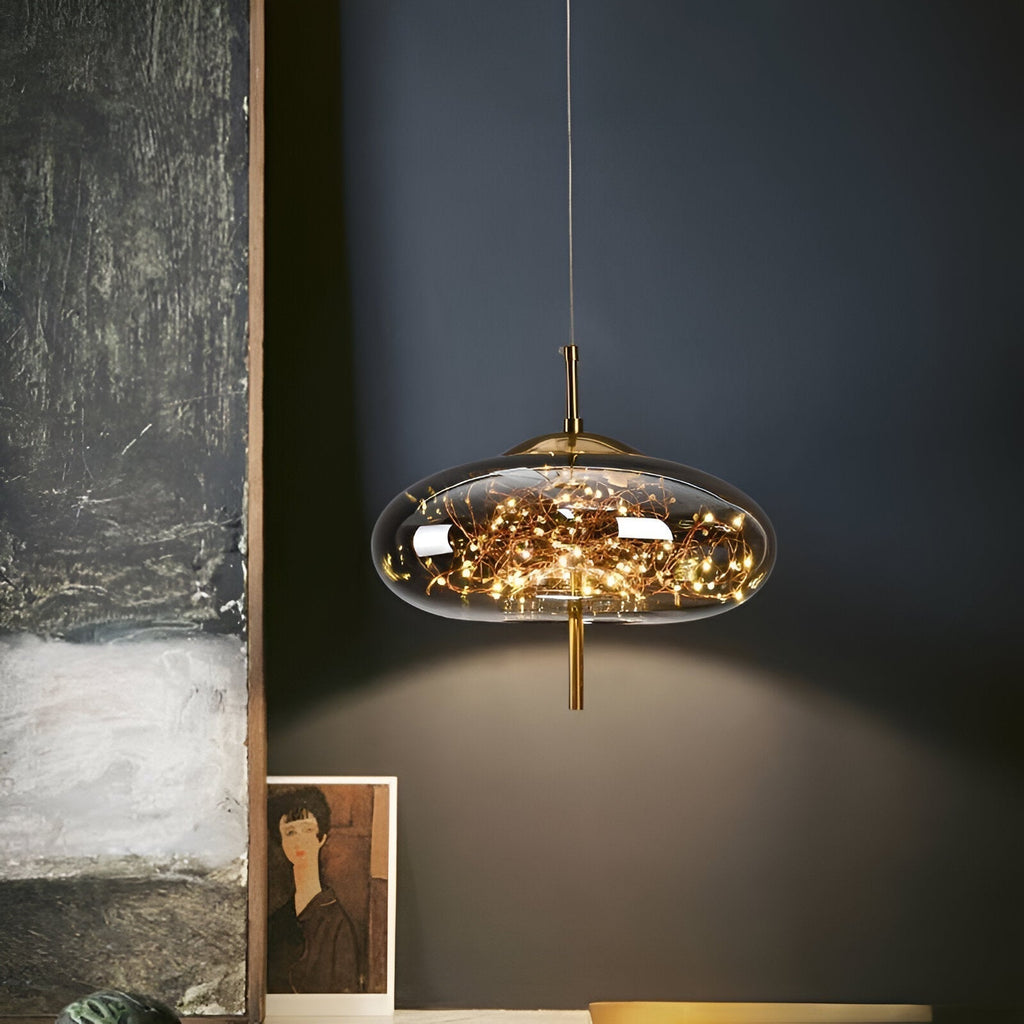 Celestra Nordic glazen hanglamp met warme sfeerverlichting