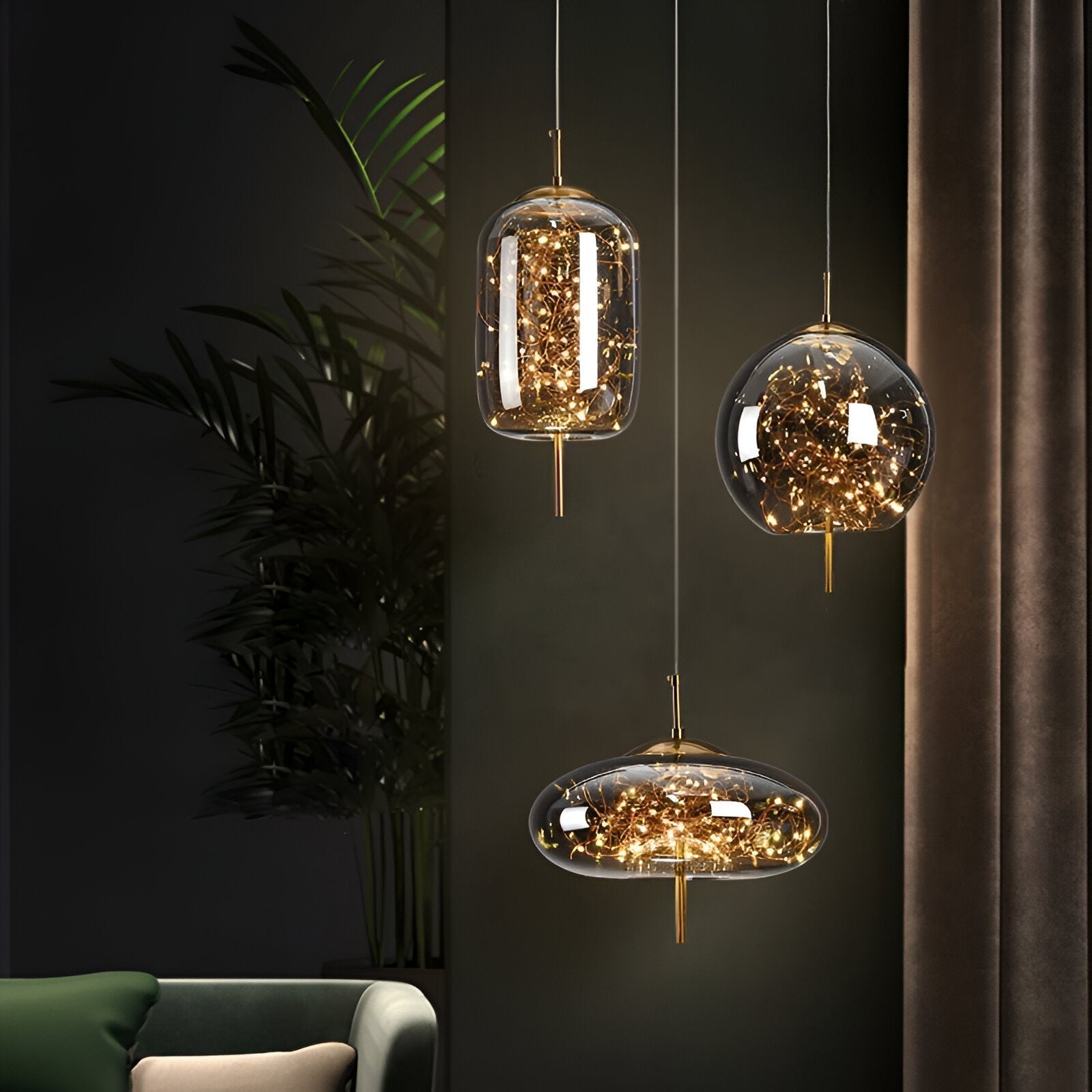 Celestra Nordic glazen hanglamp met warme sfeerverlichting