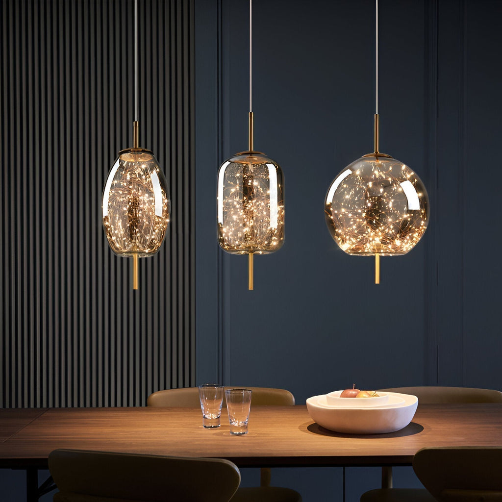 Celestra Nordic glazen hanglamp met warme sfeerverlichting