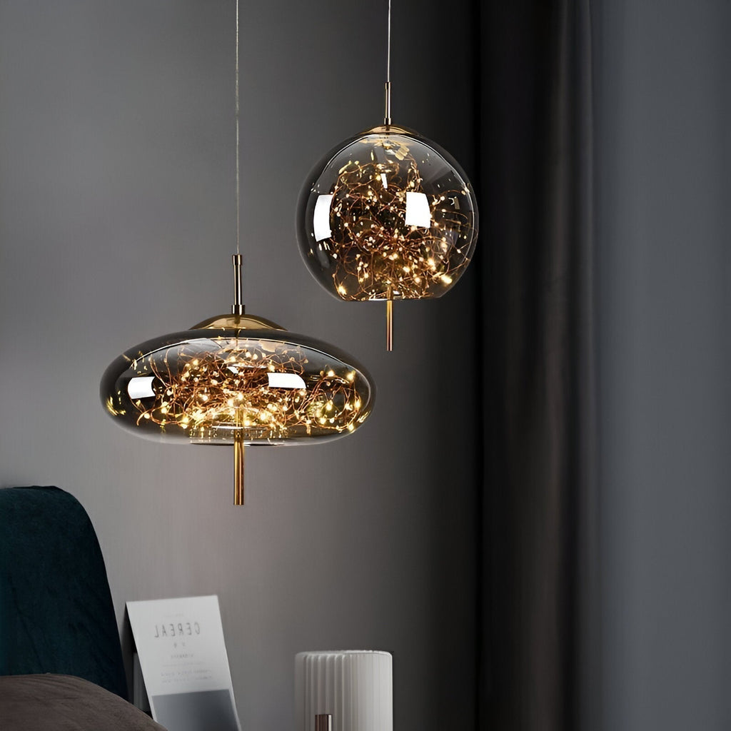 Celestra Nordic glazen hanglamp met warme sfeerverlichting