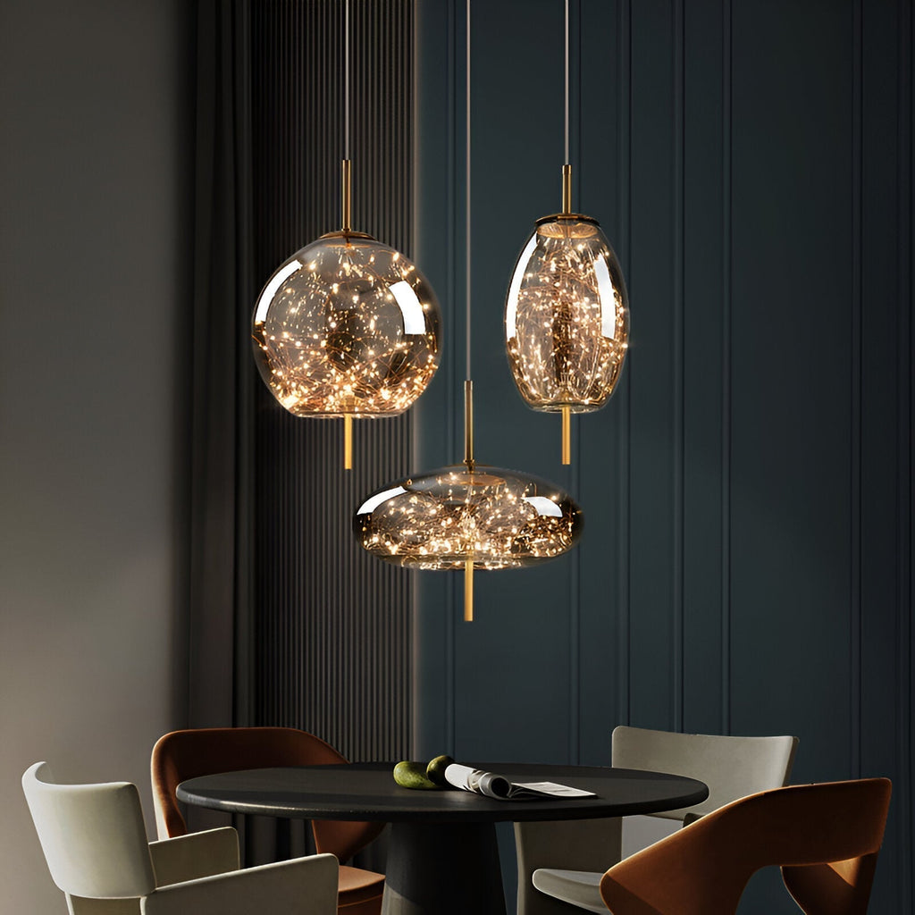 Celestra Nordic glazen hanglamp met warme sfeerverlichting