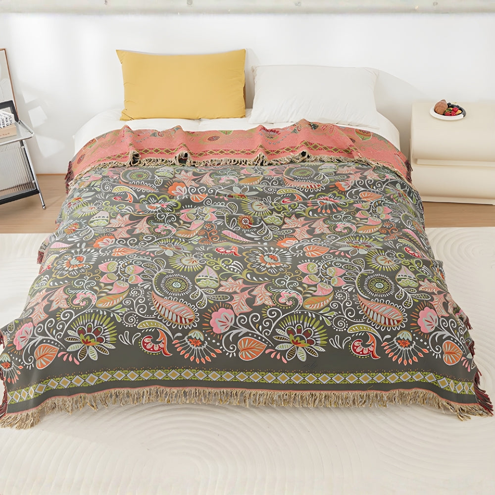 Herfstblad omkeerbare boho plaid in katoenen gaas