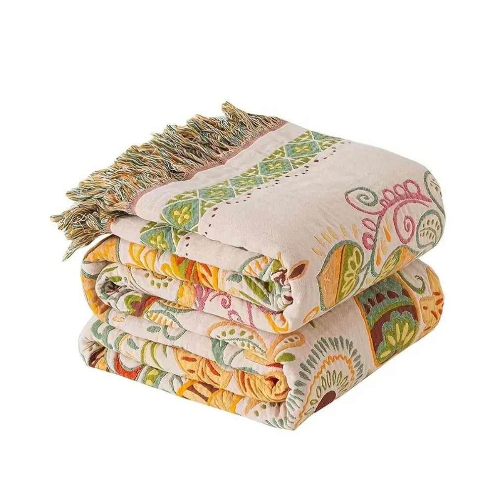 Herfstblad omkeerbare boho plaid in katoenen gaas