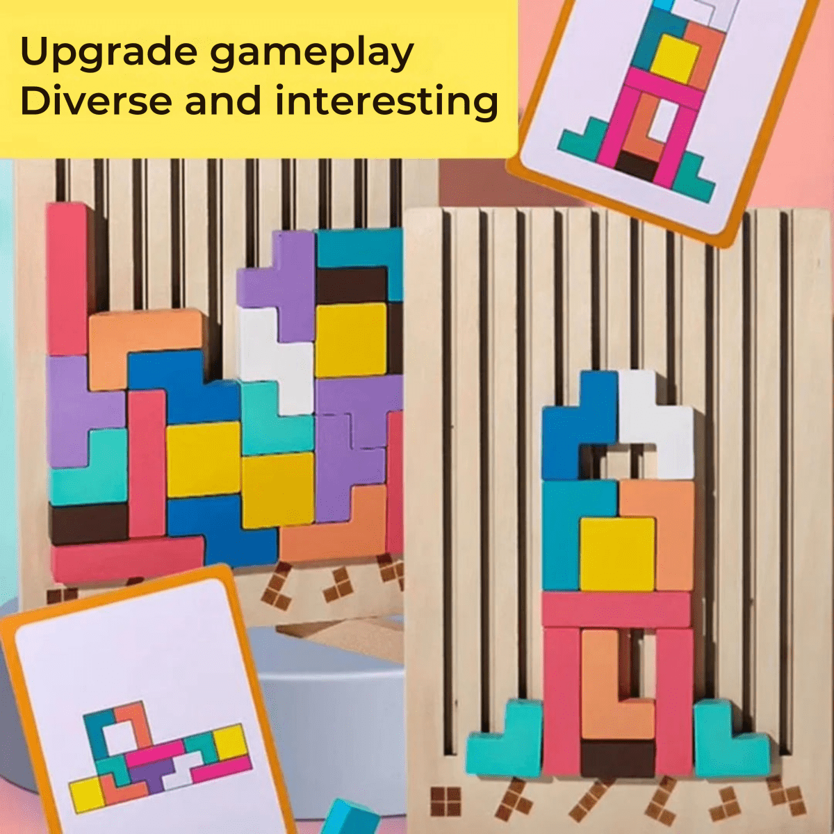 Joc Montessori din lemn BlocLearn Tetris pentru copii, dezvoltă concentrarea prin stivuire