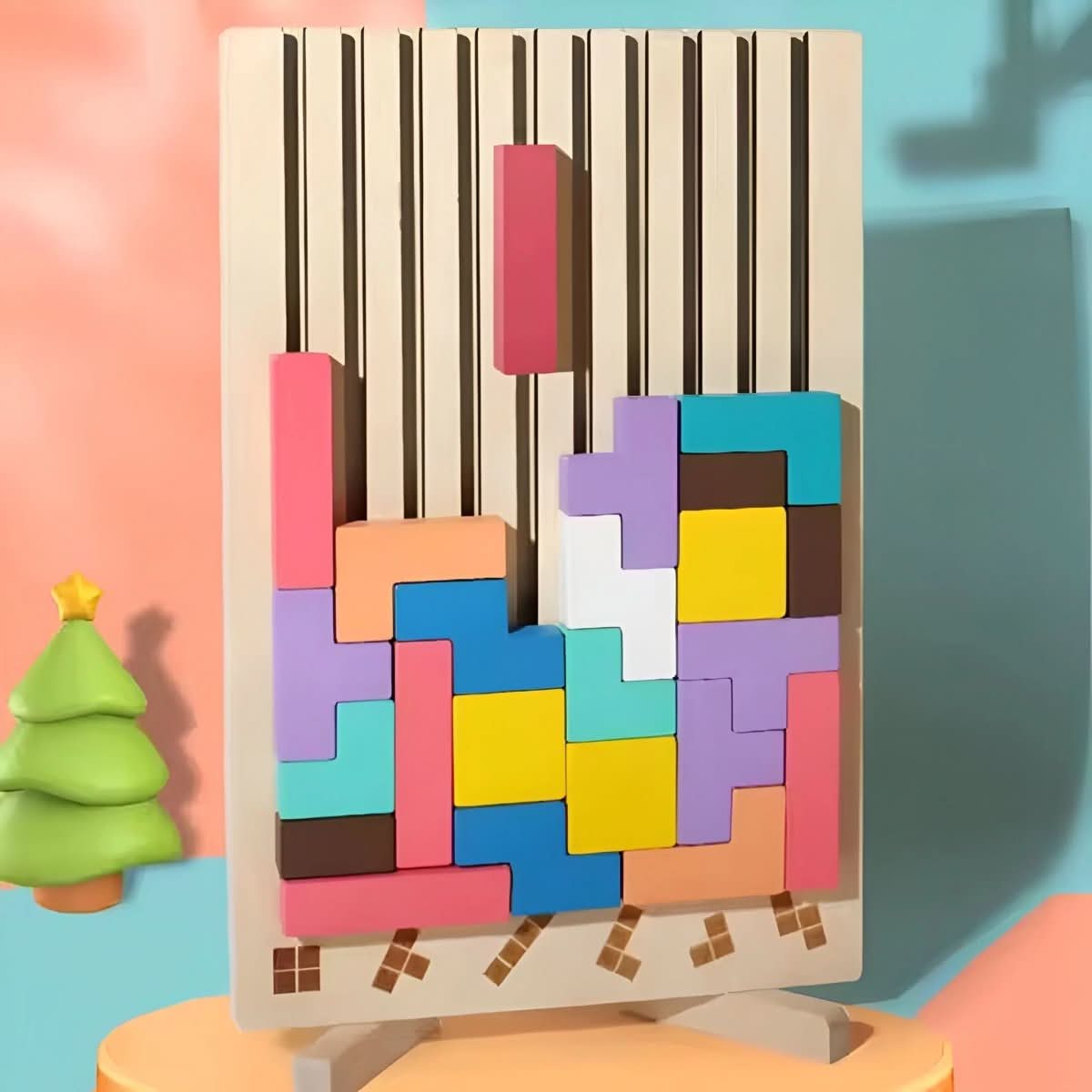 Joc Montessori din lemn BlocLearn Tetris pentru copii, dezvoltă concentrarea prin stivuire