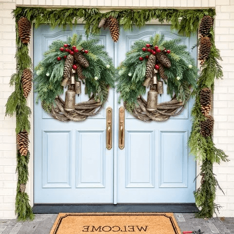 Couronne de Noël Boho Hearth Haven avec Cloches Naturelles et Accents en Bois pour Décor Boho