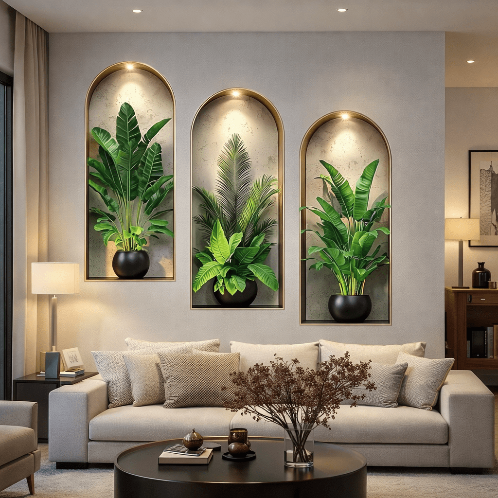 VerdantHues Lifelike 3D Plant Wall Decals for Apartments and Offices