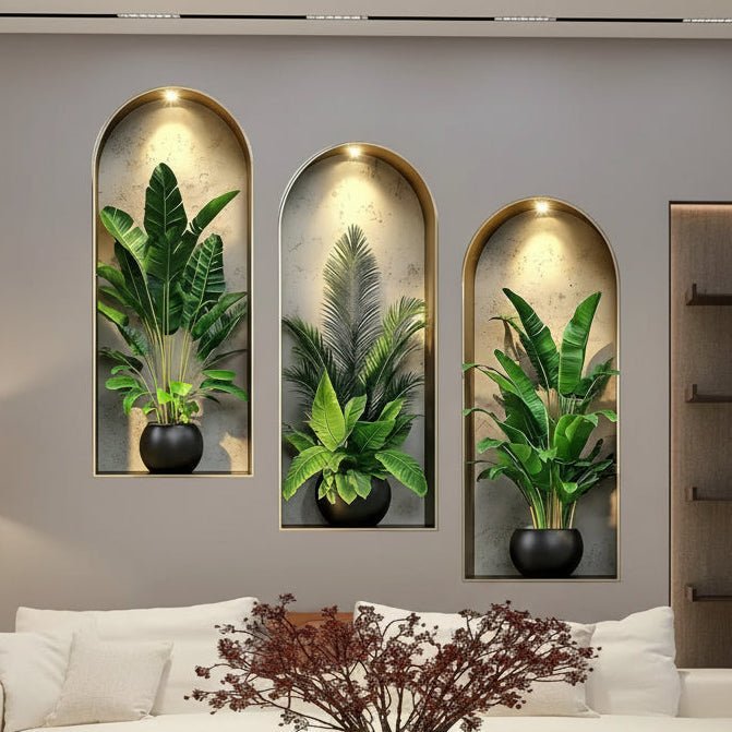 VerdantHues Lifelike 3D Plant Wall Decals for Apartments and Offices