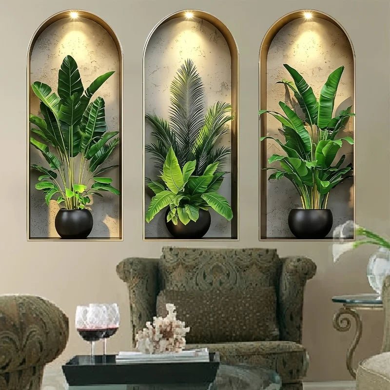 VerdantHues Lifelike 3D Plant Wall Decals for Apartments and Offices
