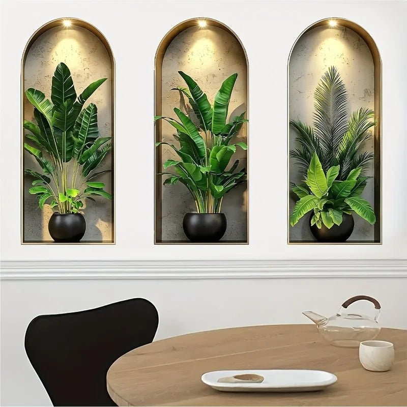 VerdantHues Lifelike 3D Plant Wall Decals for Apartments and Offices
