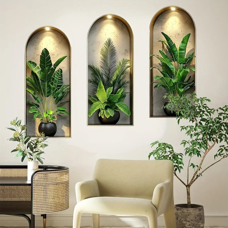 VerdantHues Lifelike 3D Plant Wall Decals for Apartments and Offices