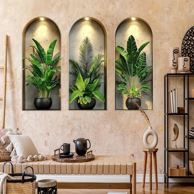 VerdantHues Lifelike 3D Plant Wall Decals for Apartments and Offices