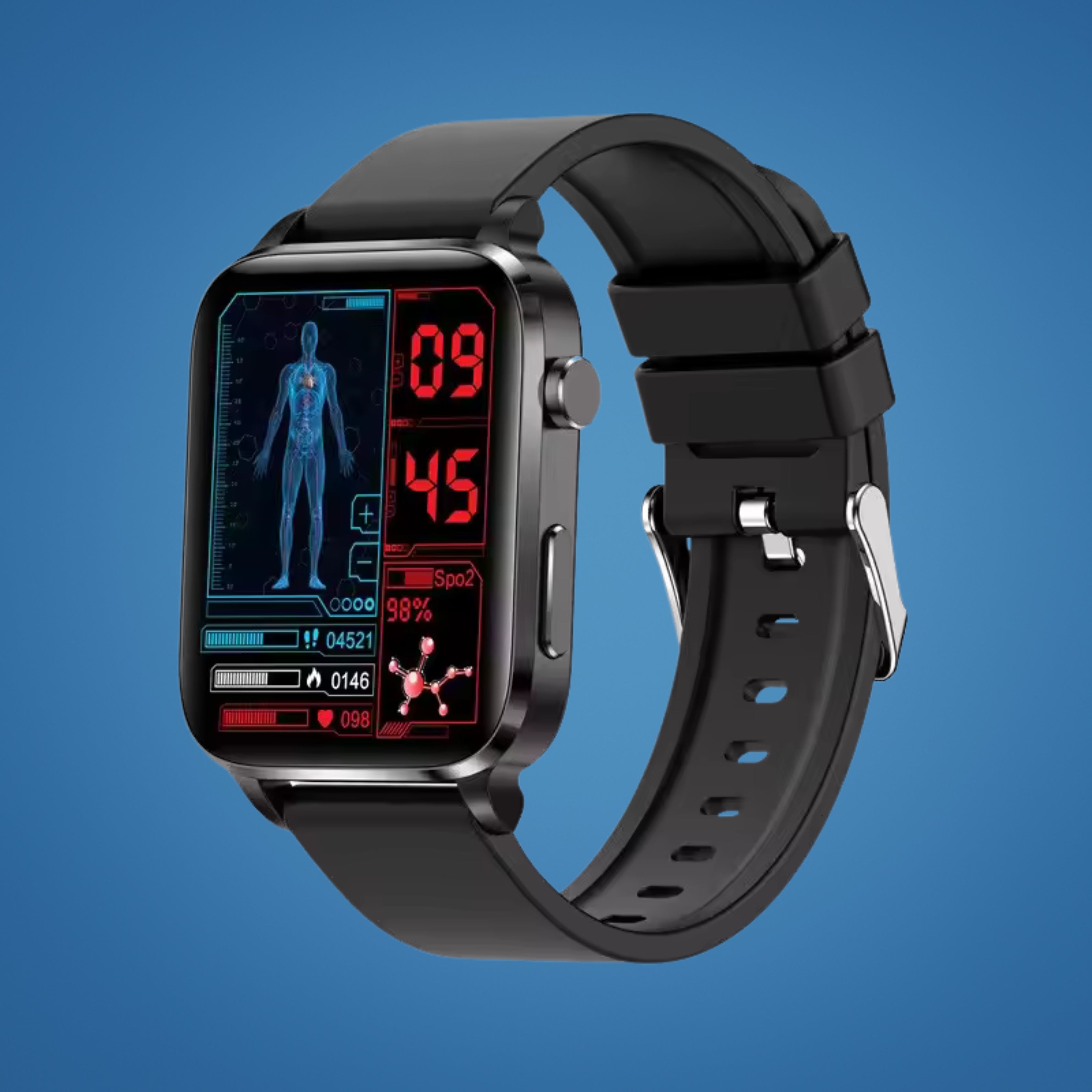 GlucoWell Ikke-invasivt sundheds-smartwatch med wellness-monitor og HD-skærm