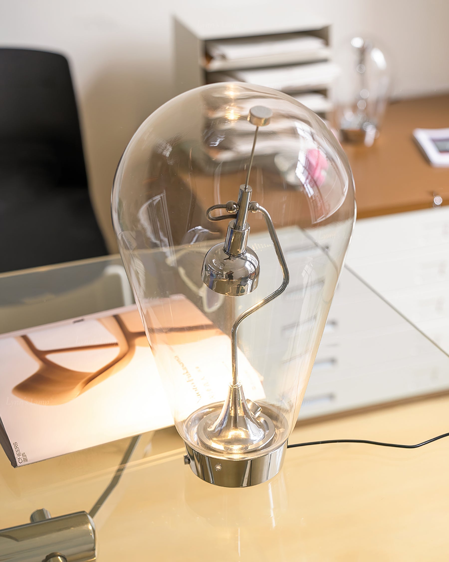 NovaLume Clear Glass Table Lamp With Slim Metal Frame For Living Room And Bedroom