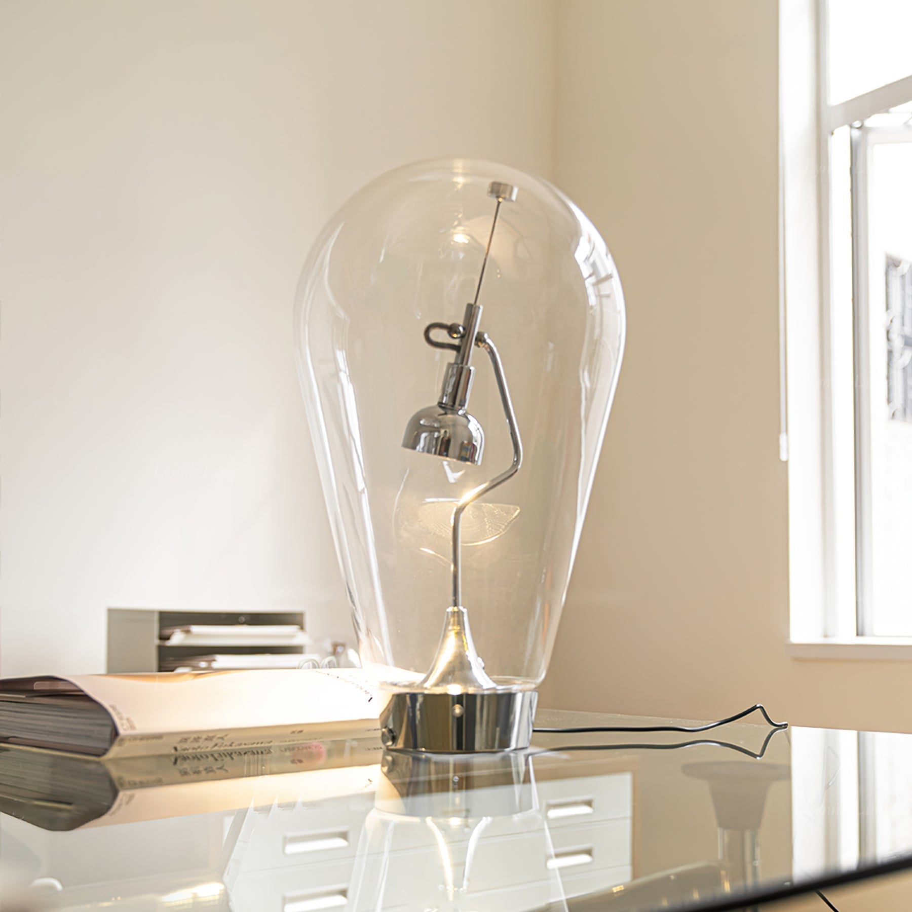 NovaLume Clear Glass Table Lamp With Slim Metal Frame For Living Room And Bedroom