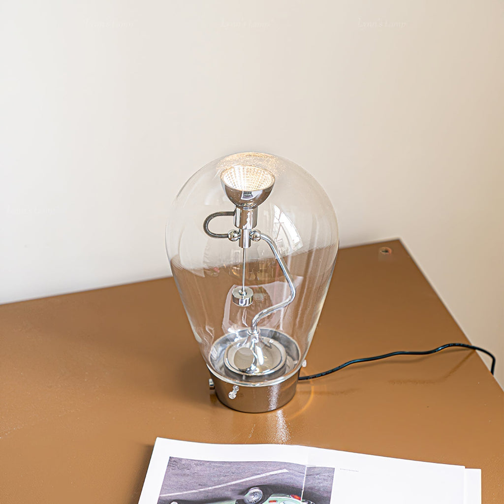 NovaLume Clear Glass Table Lamp With Slim Metal Frame For Living Room And Bedroom