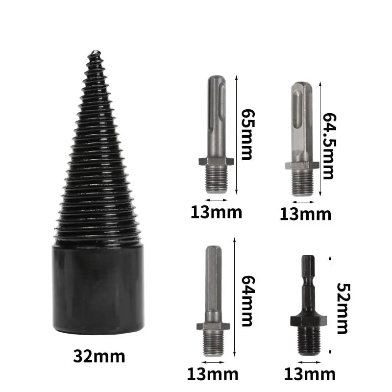 5ピース 32mm 薪用ドリルビットキット シャンクシステム付き アンチスリップコーン付き