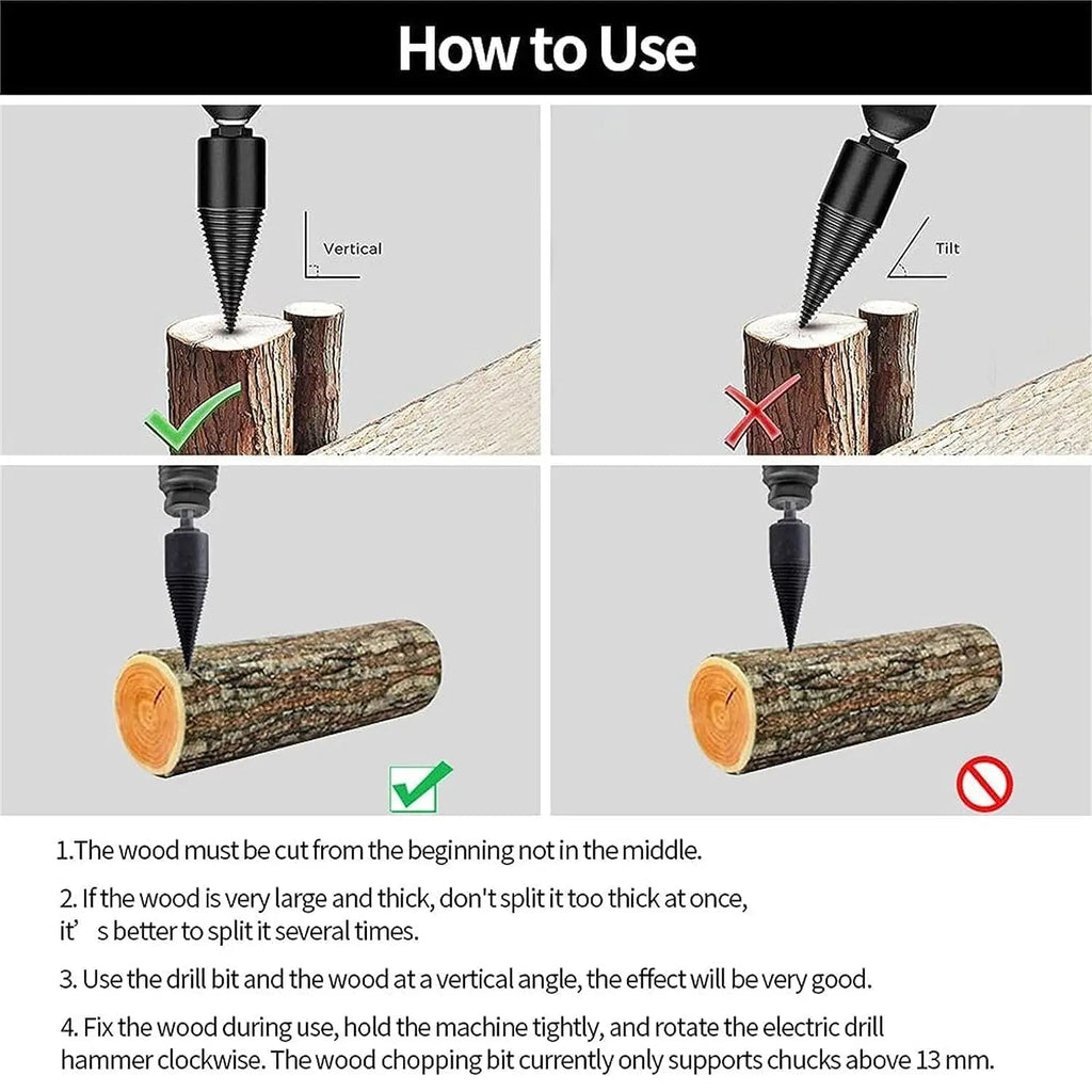 5ピース 32mm 薪用ドリルビットキット シャンクシステム付き アンチスリップコーン付き