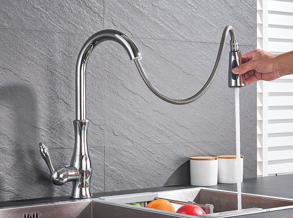 Contemporary Pull-Out Tap In Stainless Steel With 360 Rotation Extendable Sprayhead