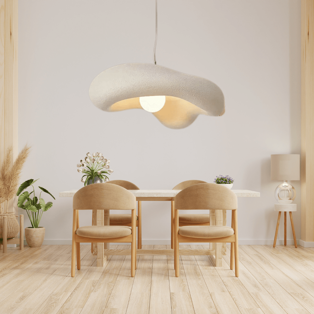 Kovara Nordic Wabi-Sabi Handcrafted Pendant Light With Polystyrene Lampshade