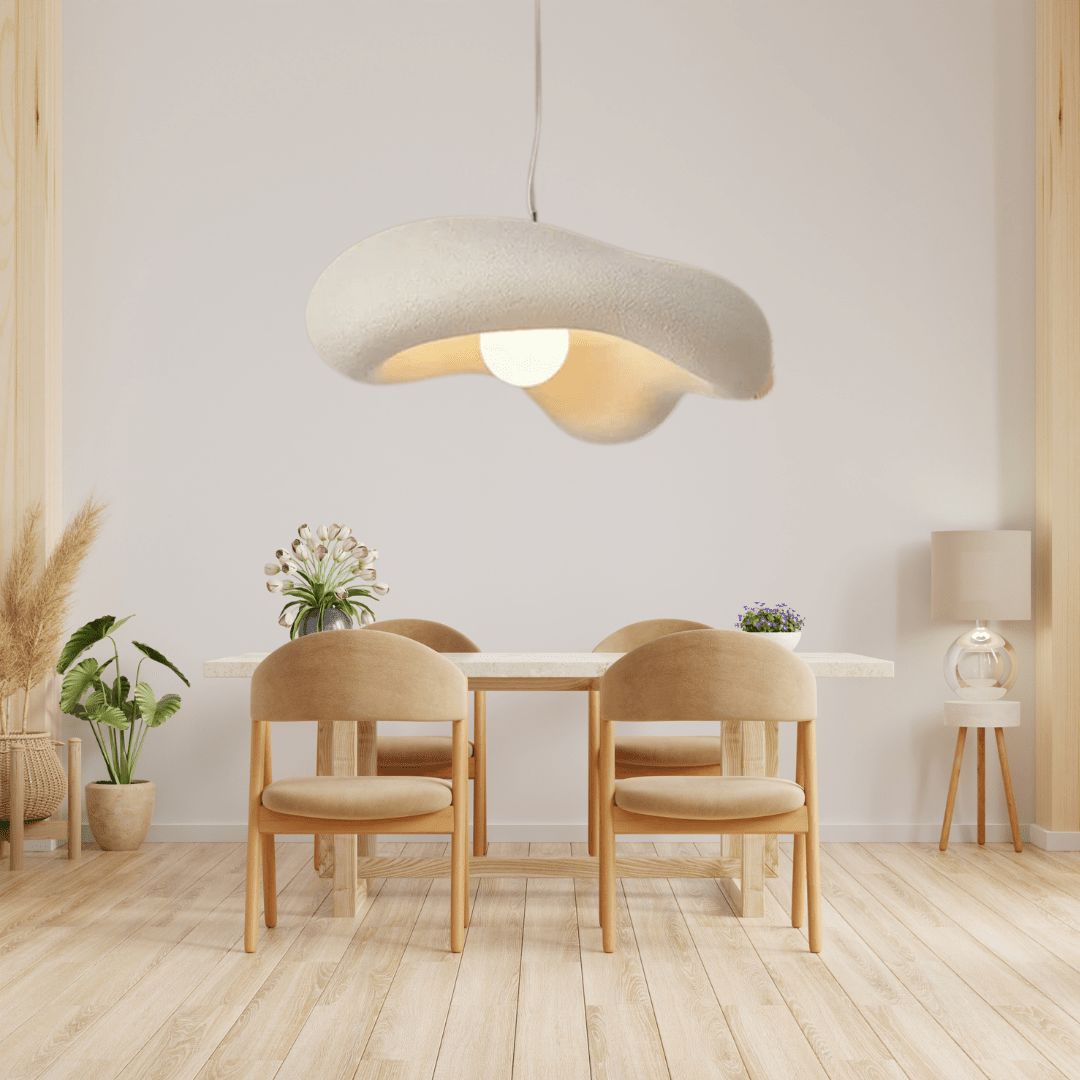 Kovara Nordic Wabi-Sabi Handcrafted Pendant Light With Polystyrene Lampshade
