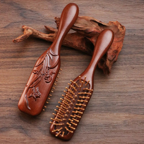 Peine AuraComb de Sándalo con Masaje Suave Antiestático para el Cuero Cabelludo, para Todo Tipo de Cabello