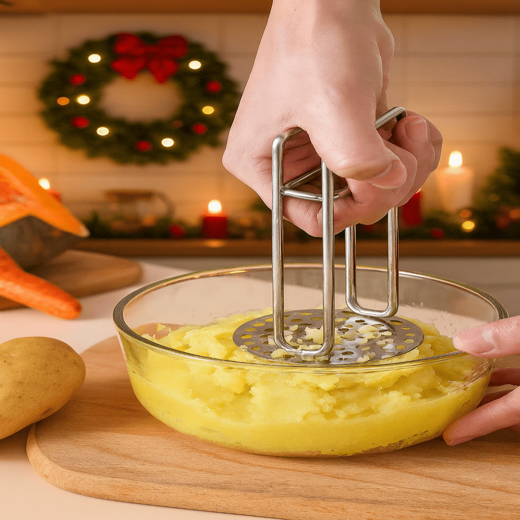NovaMash ergonomische aardappelstamper van roestvrij staal voor moeiteloos pureren thuis