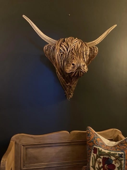 Arte de cabeza de vaca rústica PasturePiece para paredes y decoración del hogar