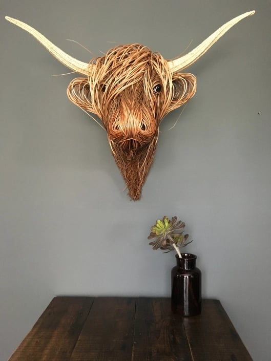 Arte de cabeza de vaca rústica PasturePiece para paredes y decoración del hogar