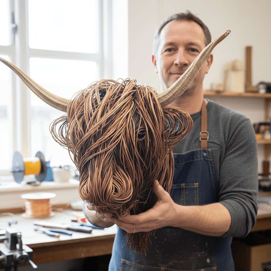 Arte de cabeza de vaca rústica PasturePiece para paredes y decoración del hogar