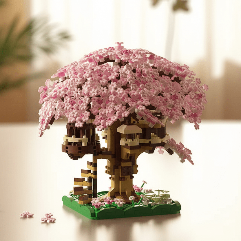 Whimsy Block Magisk Kirsebærblomst Trehytte Microblock Sett for Fantasifulle Jenter