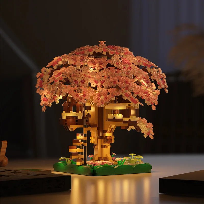 Whimsy Block Magisk Kirsebærblomst Trehytte Microblock Sett for Fantasifulle Jenter