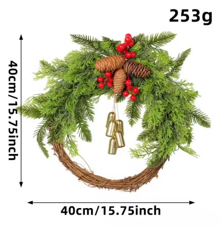 Handmade Bohemian Winter Wreath | Bells, Pinecones & Berries | 43 cm | Indoor/Outdoor