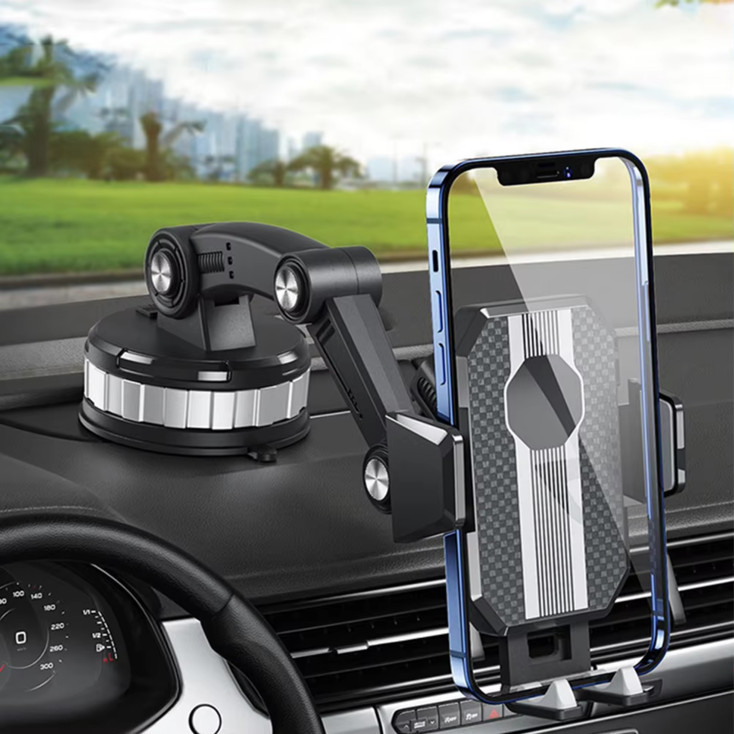 Soporte para teléfono para autos con ventosa fuerte, soporte para tablero y giro de 360 grados