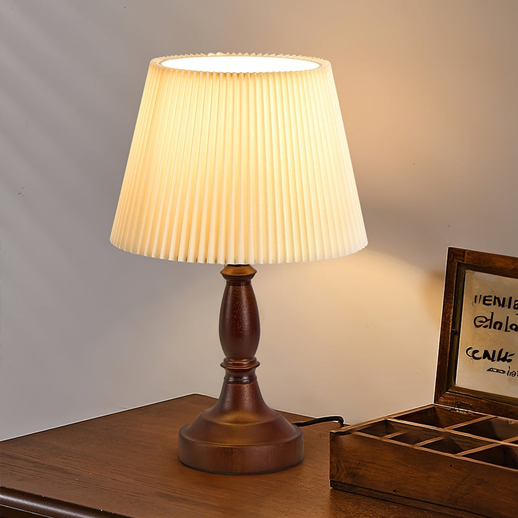 Lámpara de Escritorio con Base de Nogal y Pantalla de Tela Suave de OakHaven para Iluminación Ambiental Cálida