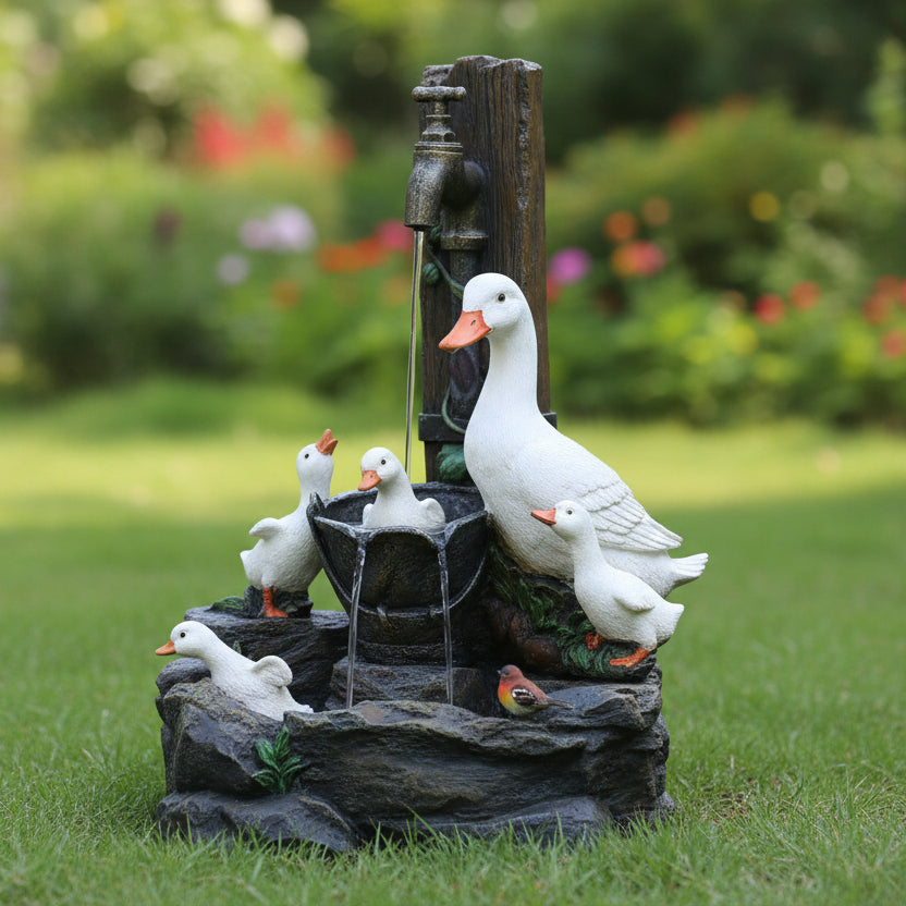 Fonte de Água Solar Sunquack com Pato e Esquilo para Decoração de Jardim