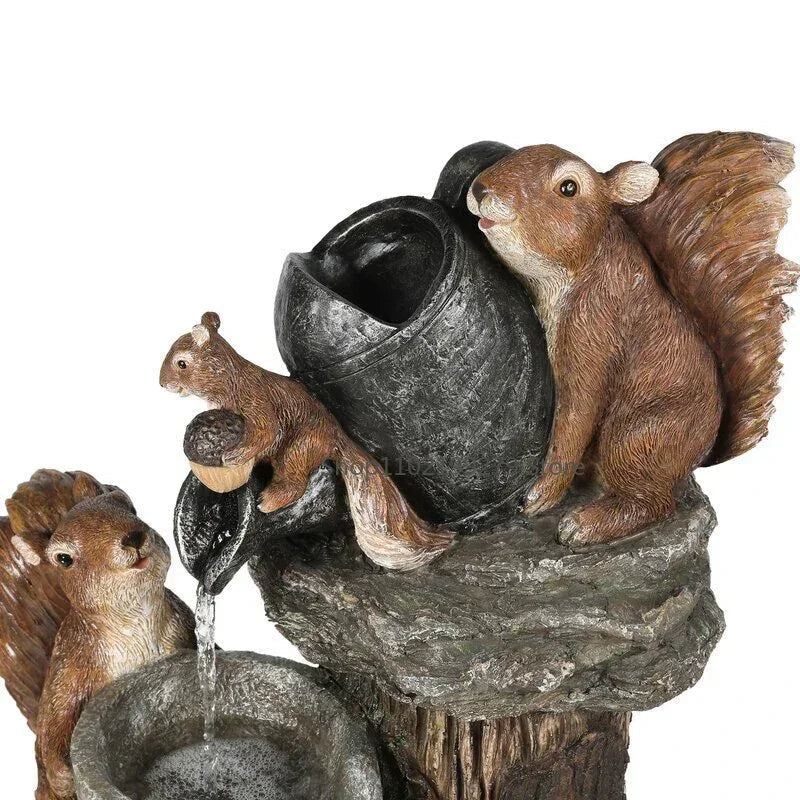 Fonte de Água Solar Sunquack com Pato e Esquilo para Decoração de Jardim
