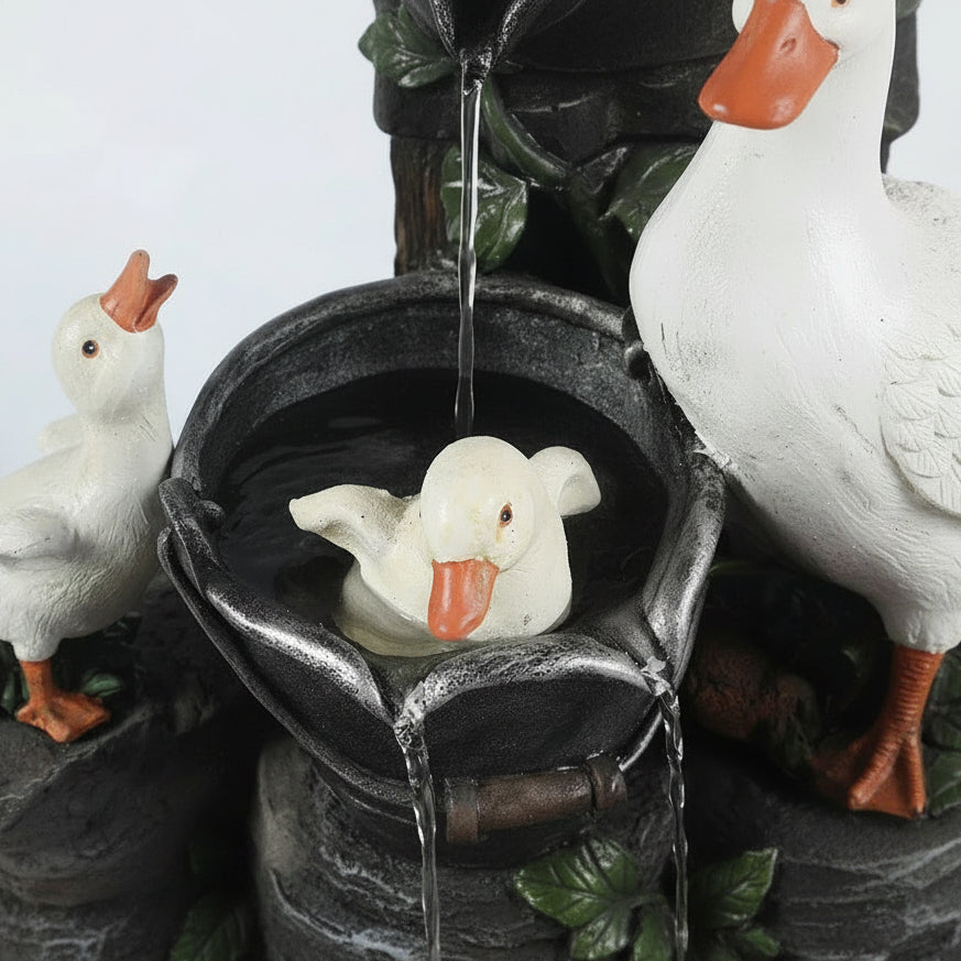Fonte de Água Solar Sunquack com Pato e Esquilo para Decoração de Jardim
