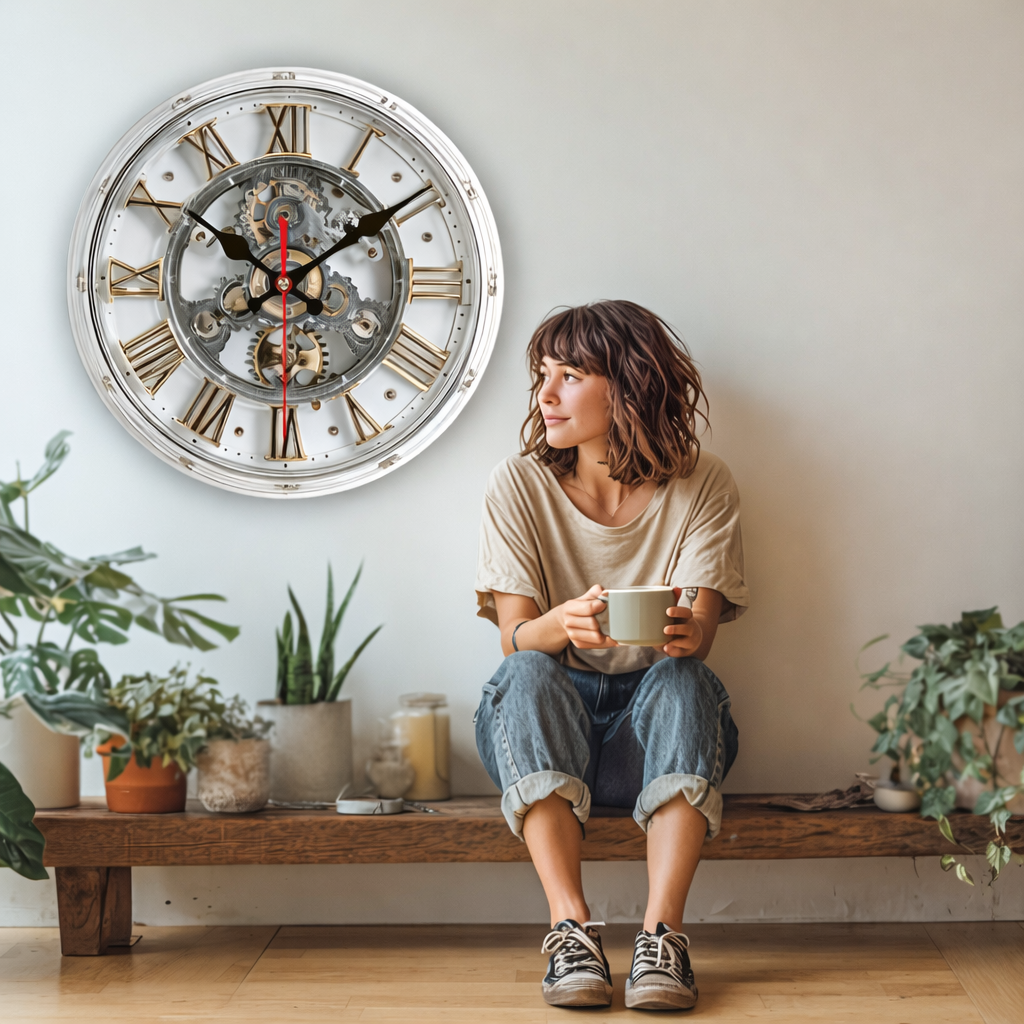 Gearwood Clock Vintage -mekaaninen seinäkello, 2D-hammaspyöräkuvio | Atiets