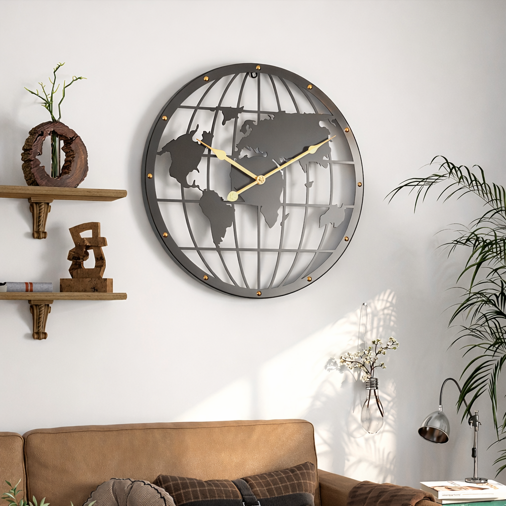 Ceas decorativ Ironluxe 40 cm din metal pentru perete 2D, model ajurat, pentru casă
