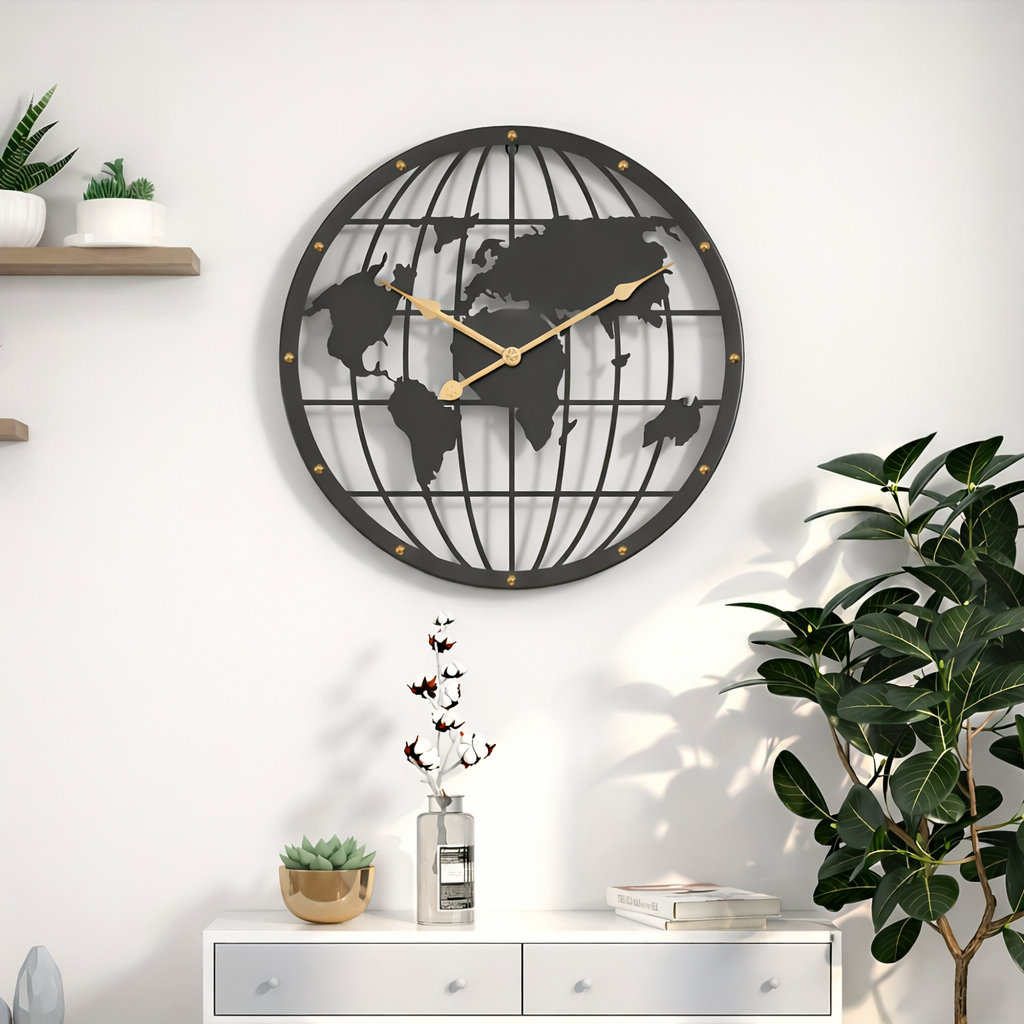 Ceas decorativ Ironluxe 40 cm din metal pentru perete 2D, model ajurat, pentru casă