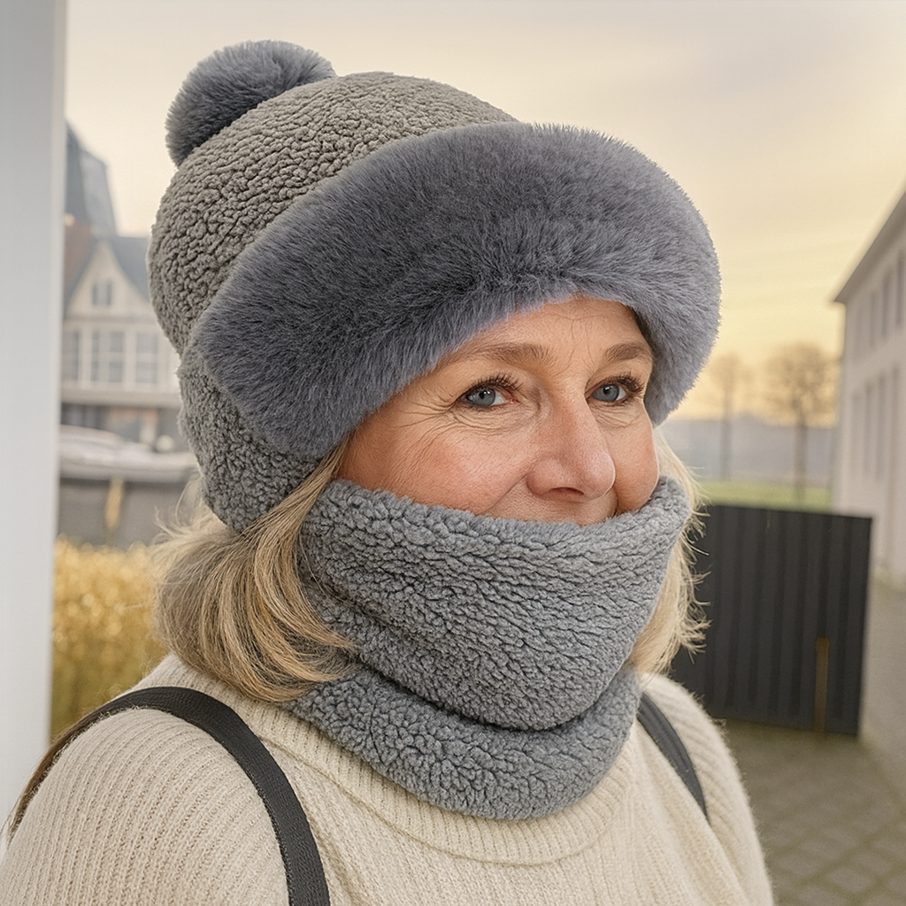 ChillGuard vindtæt vinterhue og halstørklædesæt med blødt fleecefor