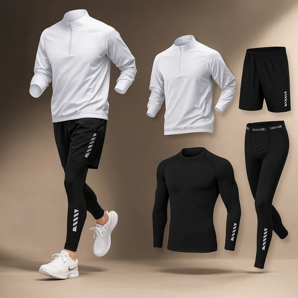 Set da allenamento flessibile da uomo: maglia e pantaloni per attività fisica e allenamenti