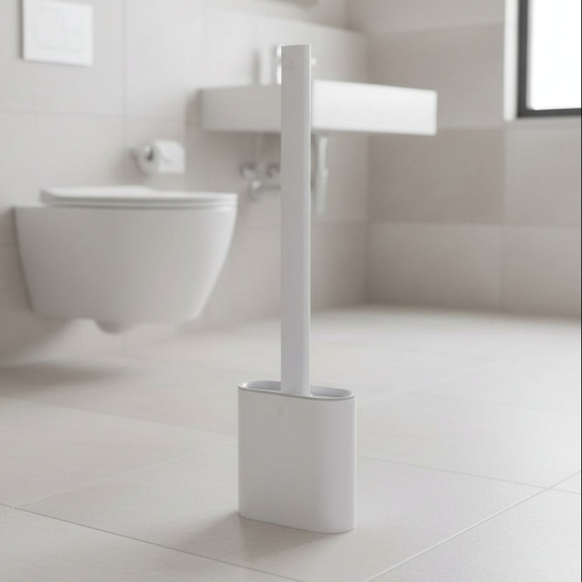 Cepillo de inodoro higiénico PureGuard de silicona con soporte de pared y cabeza flexible