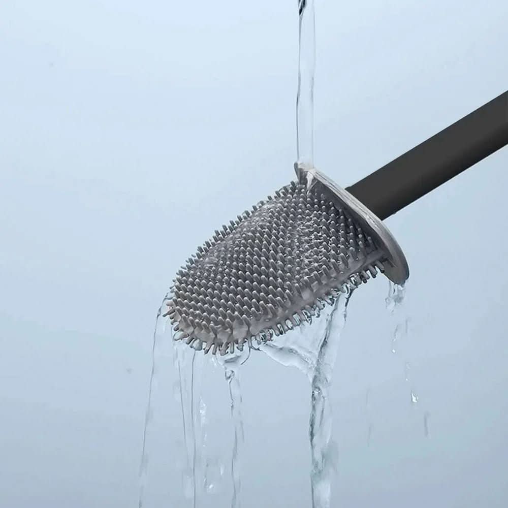 Cepillo de inodoro higiénico PureGuard de silicona con soporte de pared y cabeza flexible