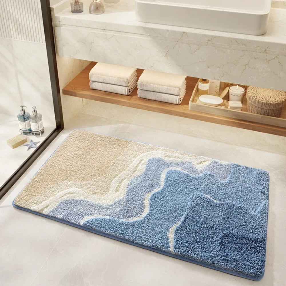Oceanstep Non-Slip Coastal Bath Mat With Seaside Footprint Design